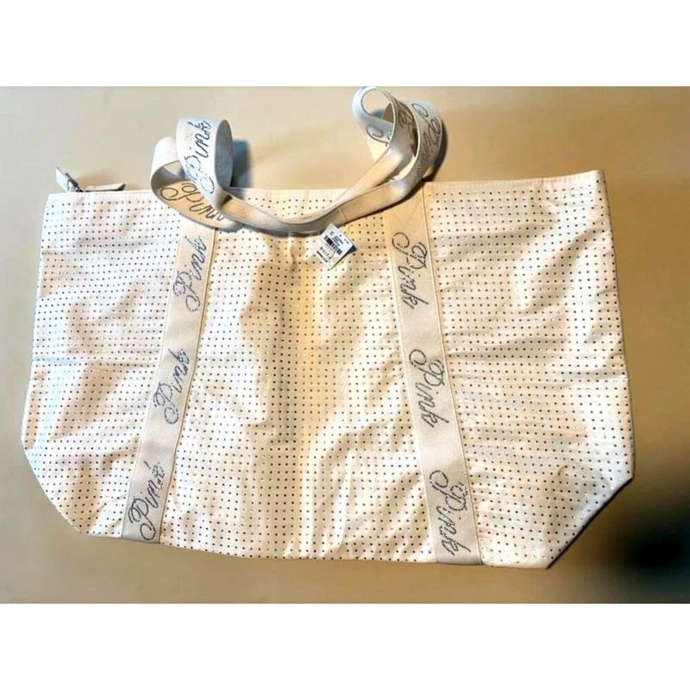 NWT Victoria's Secret Pink White Rhinestone Sparkle Tote Bag